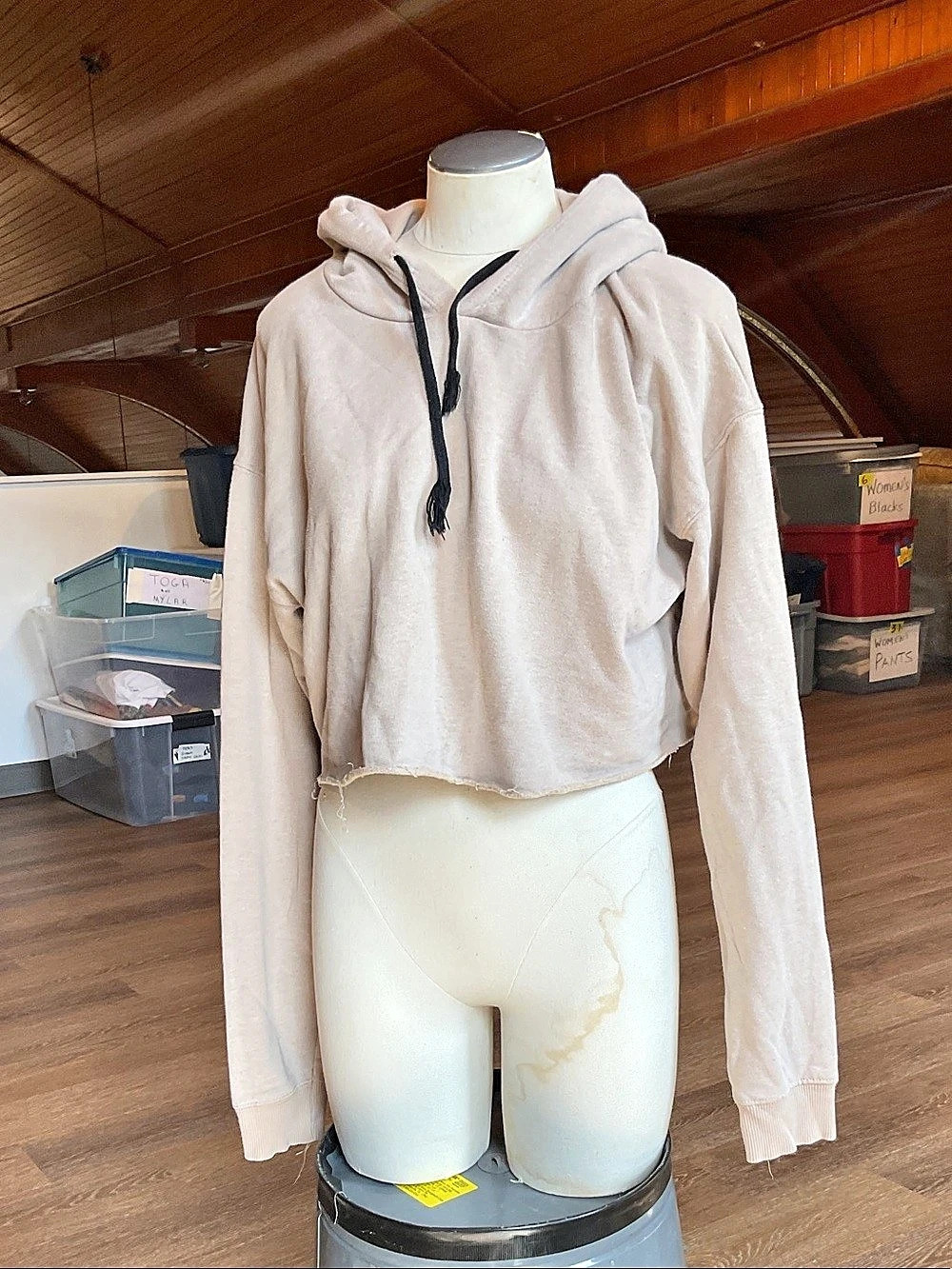 Over the Limit Cropped Hoodie in Beige Size Large
